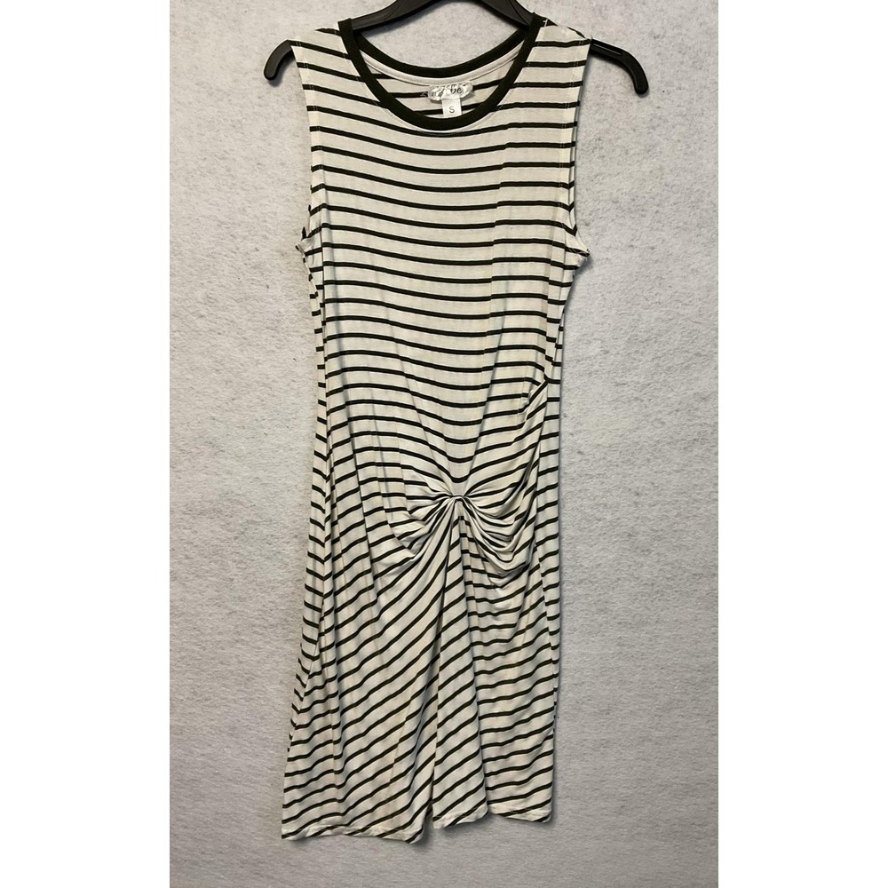 Just Be Dress Womens Small White Green Striped Sleeveless Knot Front Casual Tank
